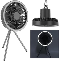 Rechargeable camping fan with LED lighting and power bank