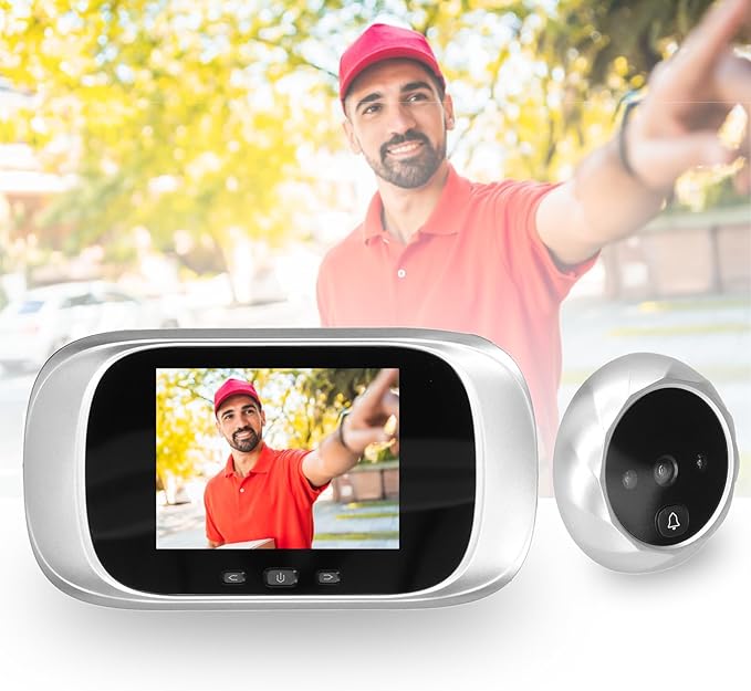 Home security doorbell camera with night vision and monitor.