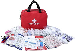 Portable first aid bag with 184 essential medical items.