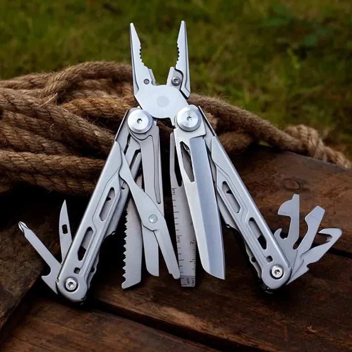 12-in-1 stainless steel survival multi-tool for camping