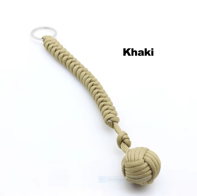 Self-defense keychain with steel ball and nylon rope