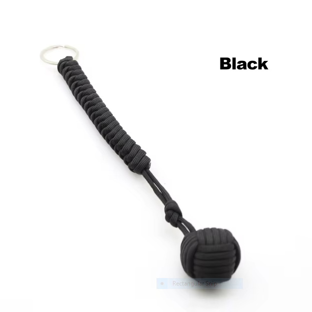 Self-defense keychain with steel ball and nylon rope