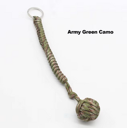 Self-defense keychain with steel ball and nylon rope