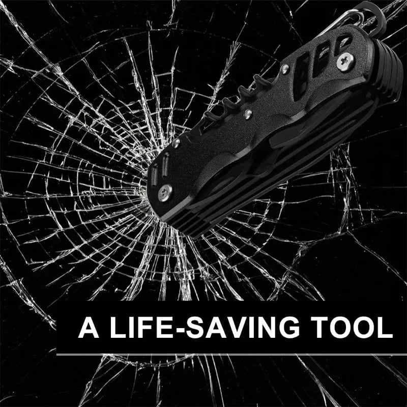 Close-up of the 14-in-1 tools included in the multitool pocket knife