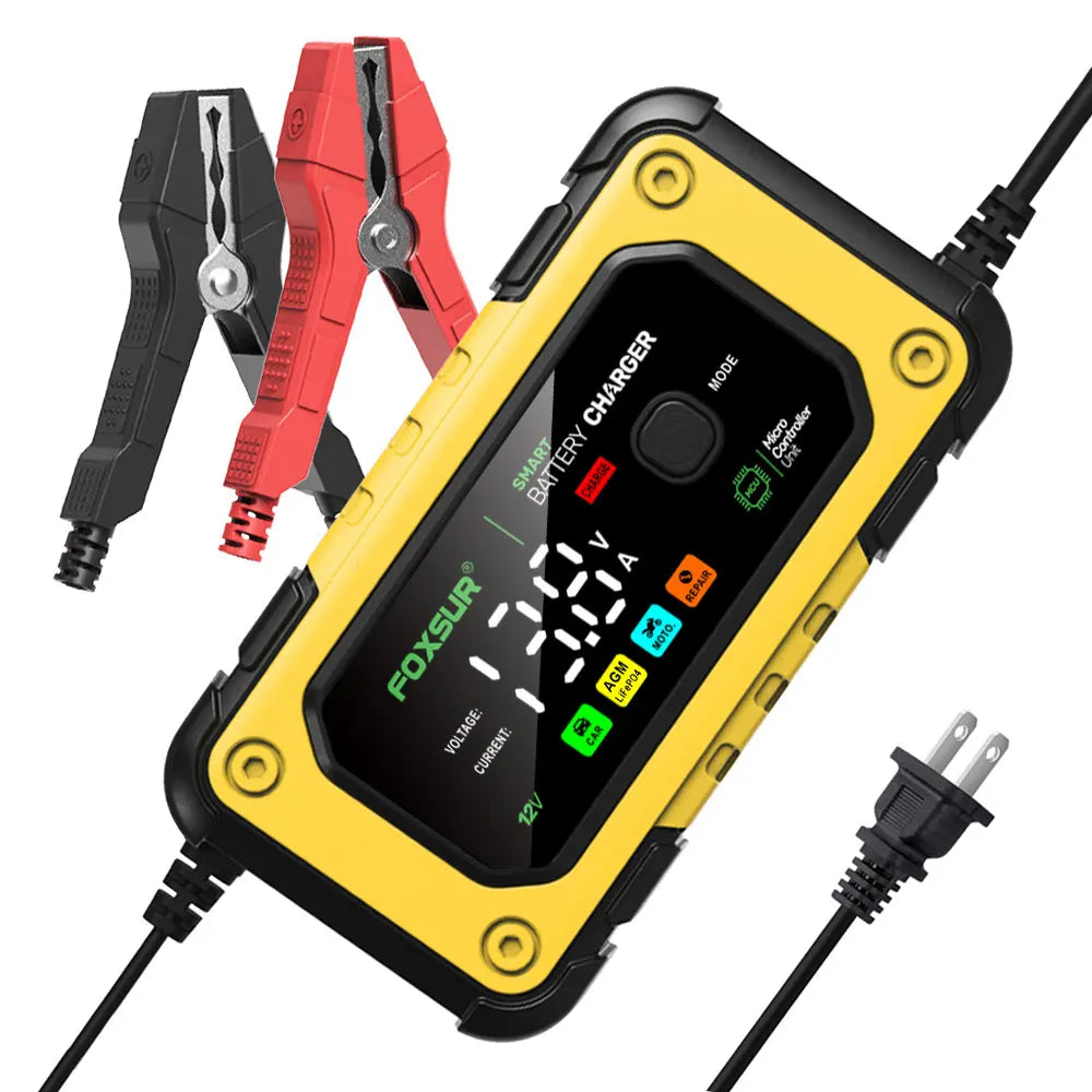 Compact and portable car battery charger for 12V batteries
