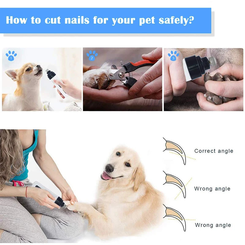 Rechargeable quiet nail clippers for dogs and cats.