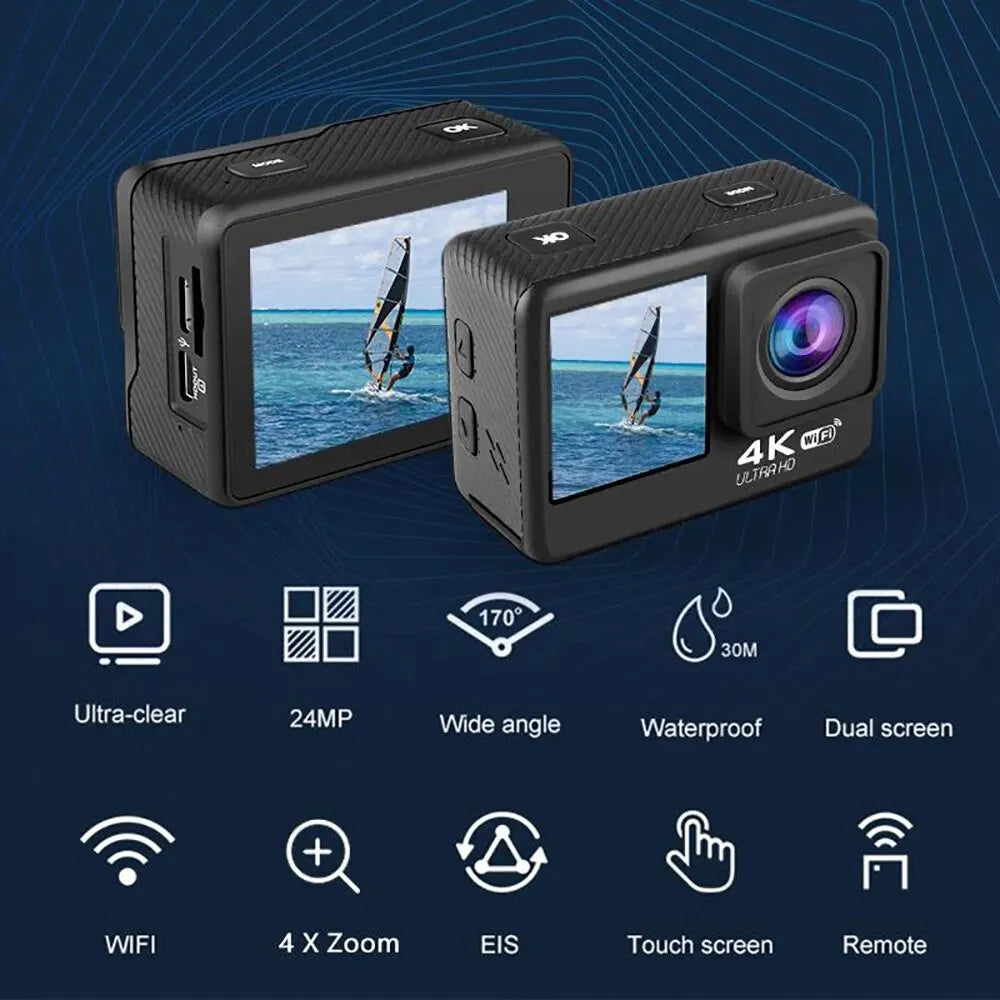 5K dual screen action camera with remote control