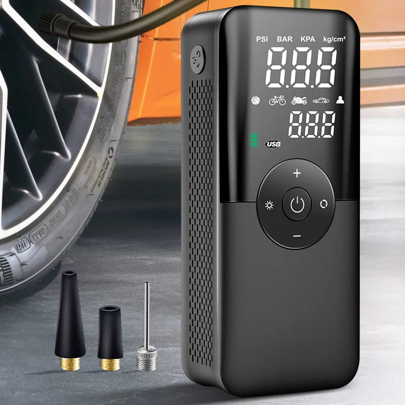 Digital cordless air pump for cars and bikes