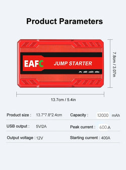 Portable jump starter for petrol and diesel cars.