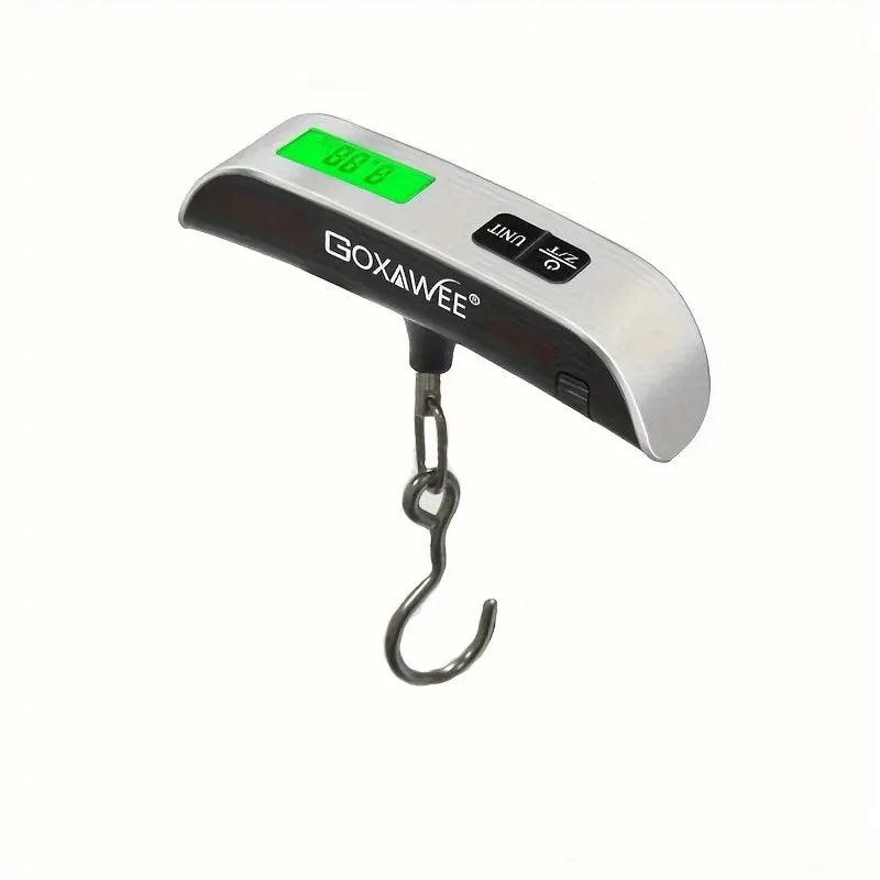 Portable luggage scale with durable strap and LCD display.