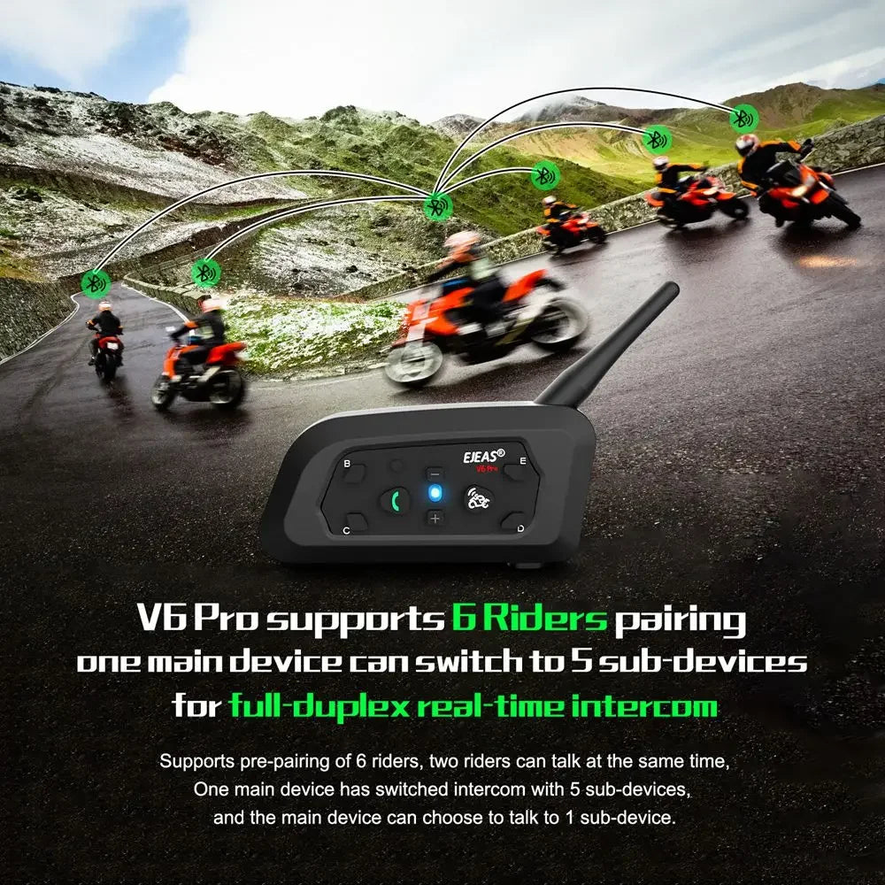 Bluetooth Motorcycle Helmet Intercom for 6 Riders