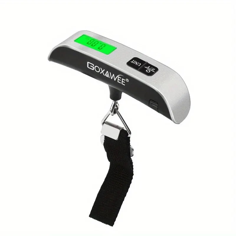 Portable luggage scale with durable strap and LCD display.