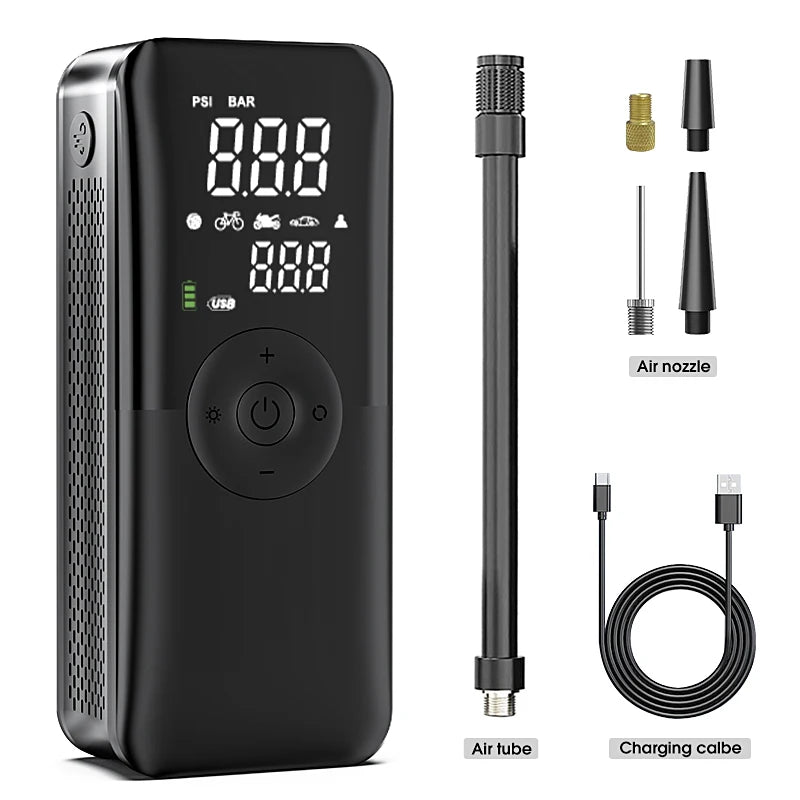 Digital cordless air pump for cars and bikes