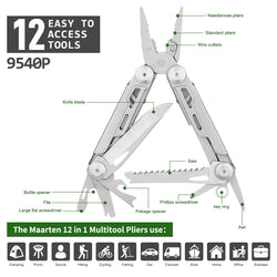 12-in-1 stainless steel survival multi-tool for camping