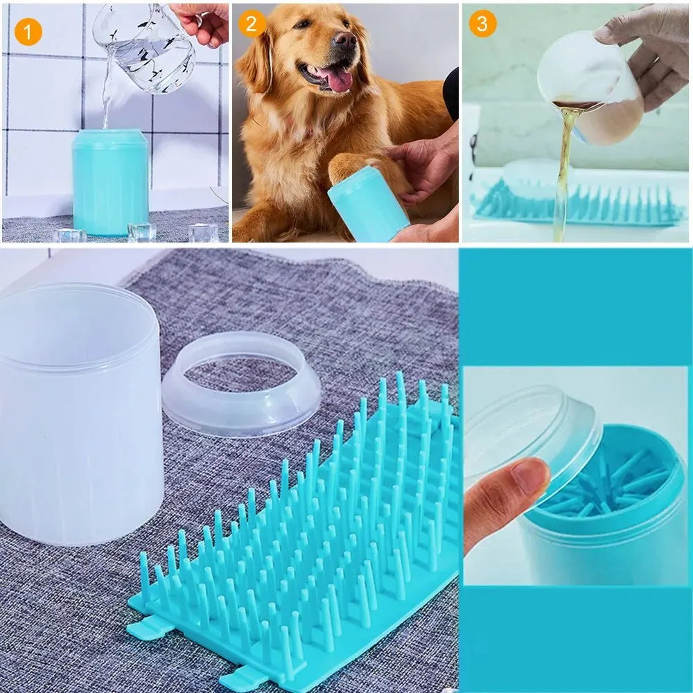 Dog paw cleaner and pet paw washer for muddy paws.