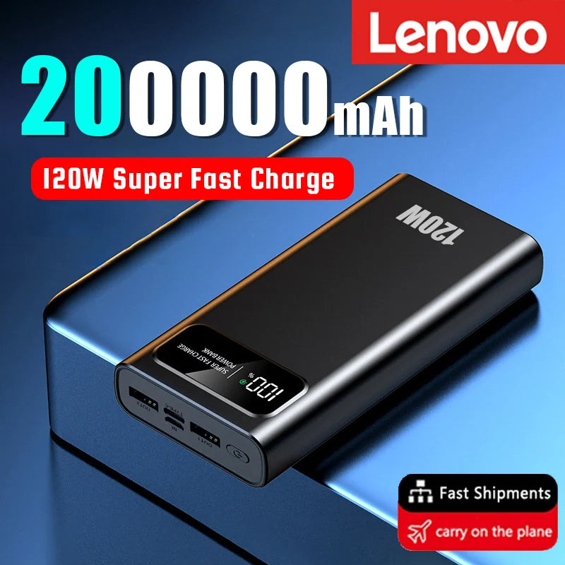 Lenovo 200000mAh Fast Charging Power Bank for iPhone, Xiaomi, Samsung