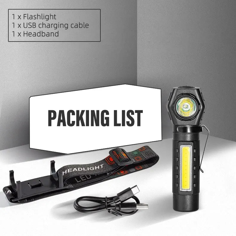 Rechargeable LED headlamp with magnetic tail