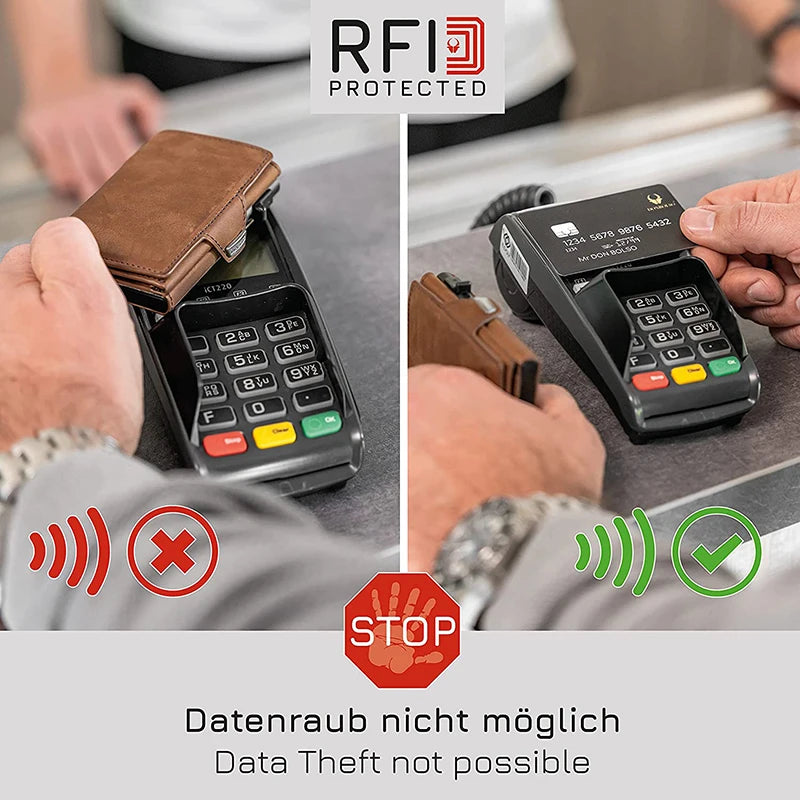 RFID wallet with genuine leather and card protection