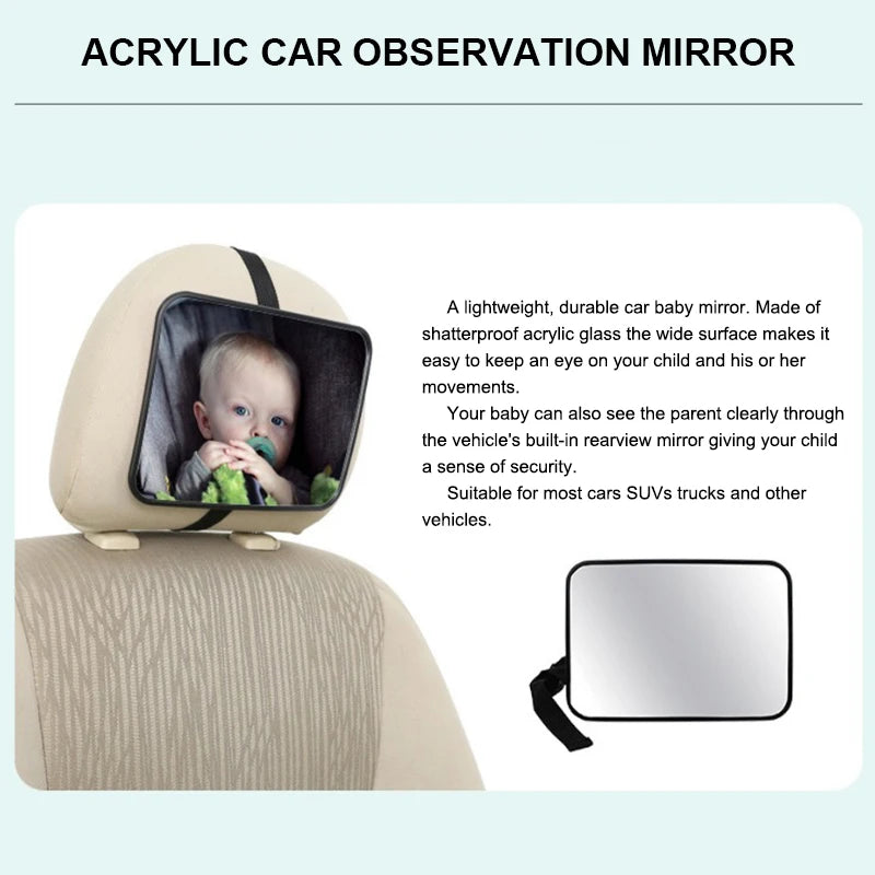 Car mirror for baby safety installed on rear seat headres