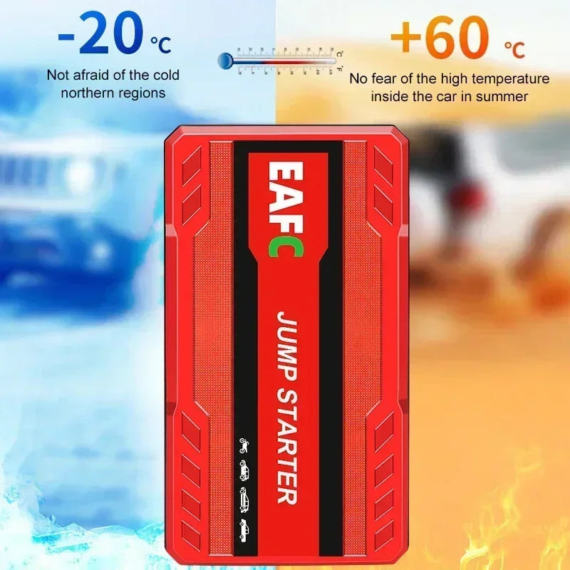 Portable jump starter for petrol and diesel cars.