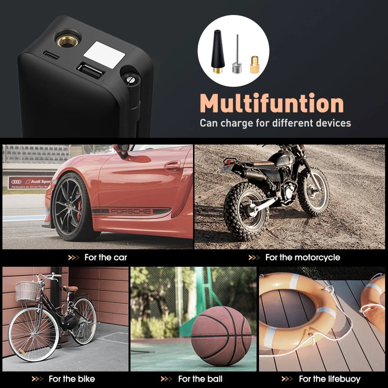 Digital cordless air pump for cars and bikes