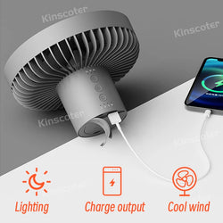 Rechargeable camping fan with LED lighting and power bank