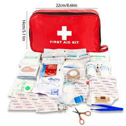 Portable first aid bag with 184 essential medical items.