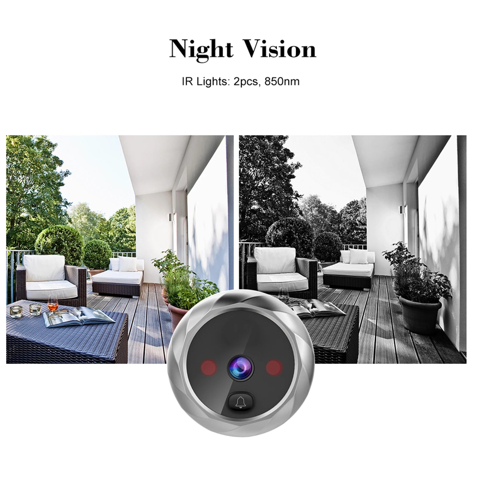 Home security doorbell camera with night vision and monitor.