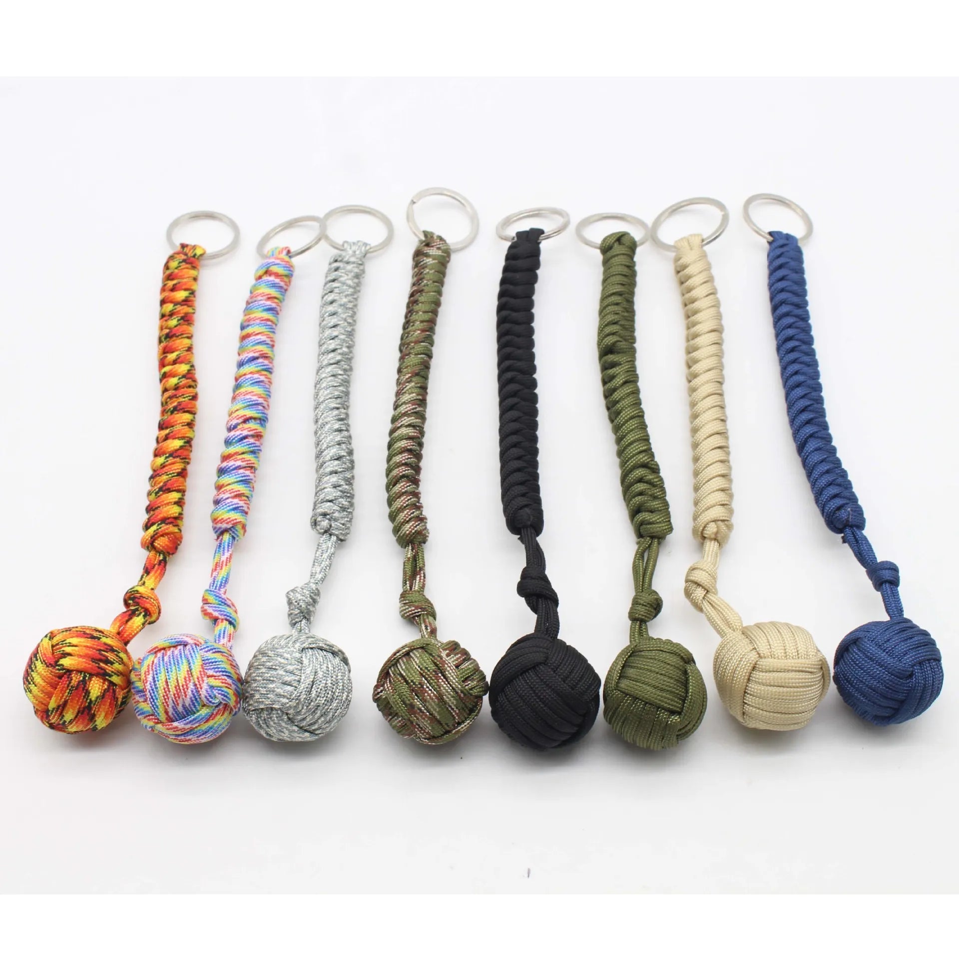 Self-defense keychain with steel ball and nylon rope