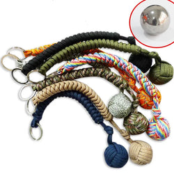 Self-defense keychain with steel ball and nylon rope