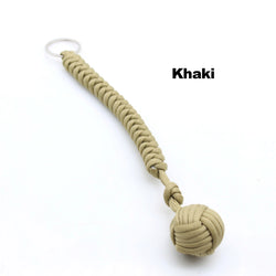 Self-defense keychain with steel ball and nylon rope