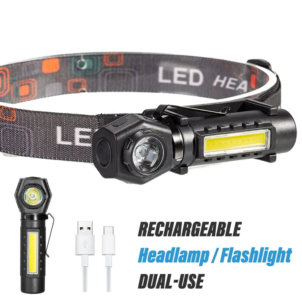 Rechargeable LED headlamp with magnetic tail