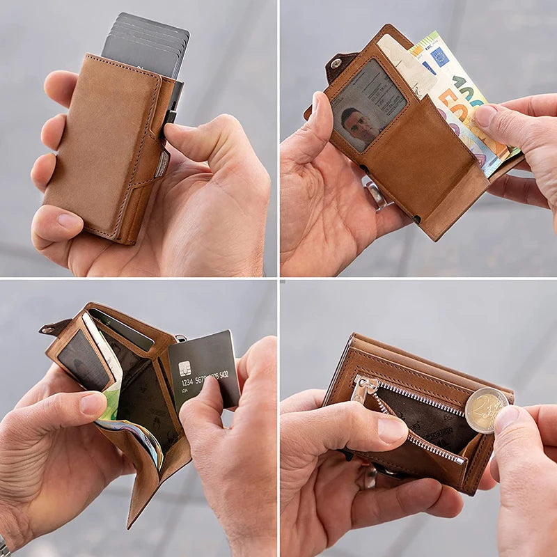 RFID wallet with genuine leather and card protection