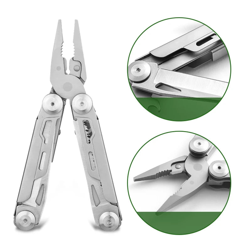 12-in-1 stainless steel survival multi-tool for camping