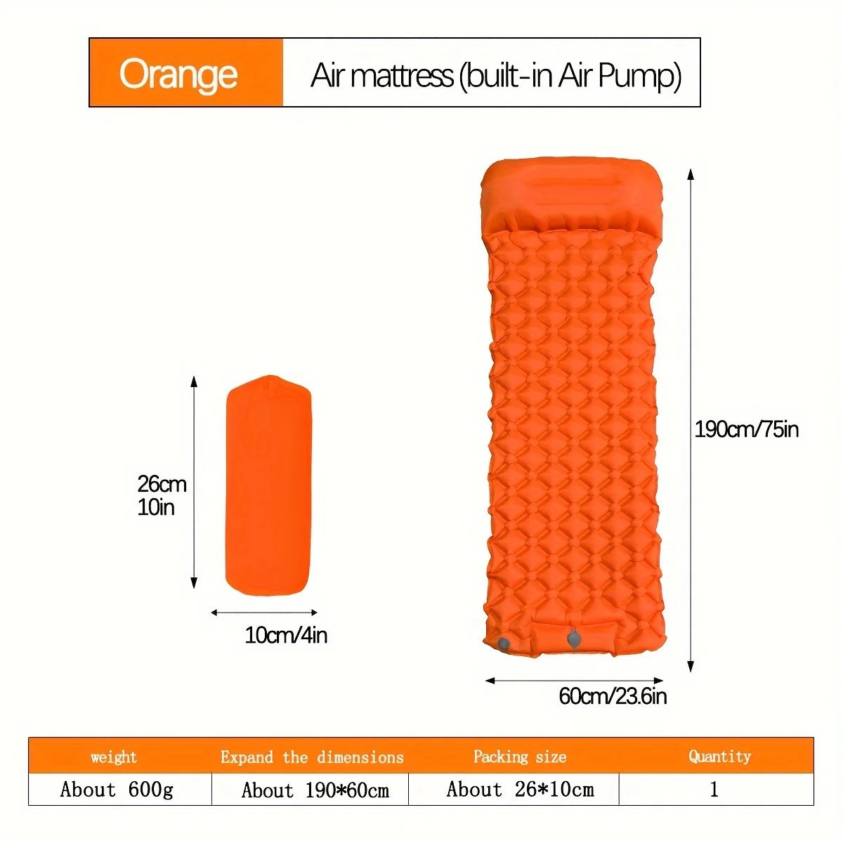 Camping mattress with air pump for outdoor comfort