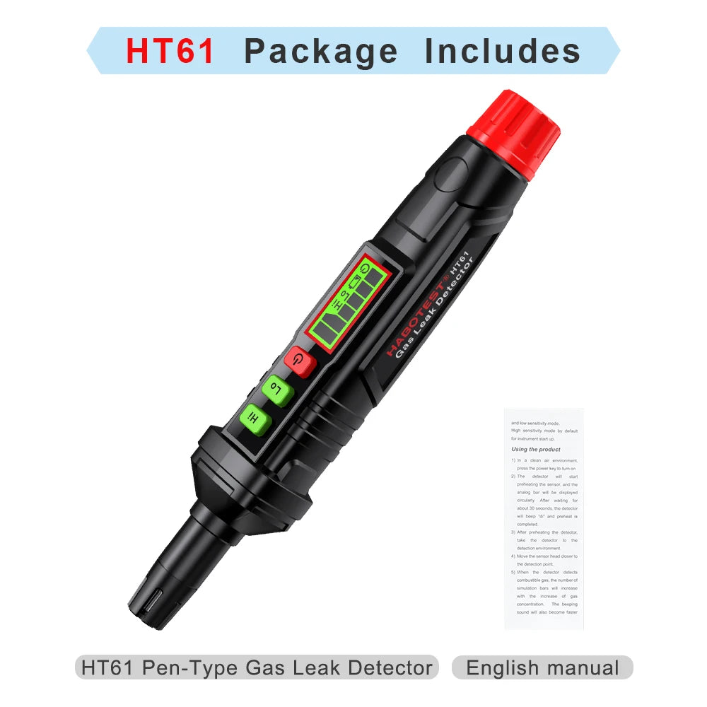 Gas leak detector with sound and screen alarm