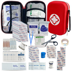 Portable first aid bag with 184 essential medical items.