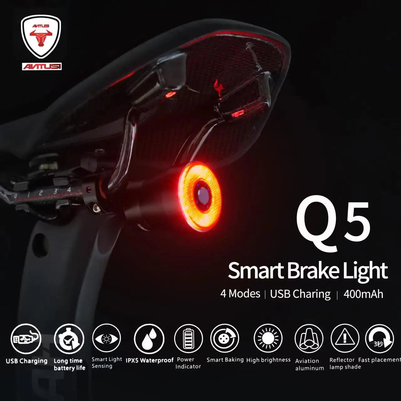 Smart rear LED bicycle light with brake sensing