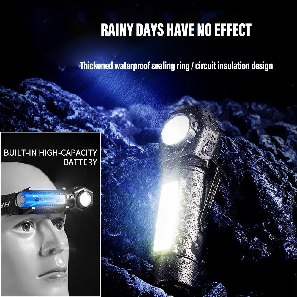 Rechargeable LED headlamp with magnetic tail