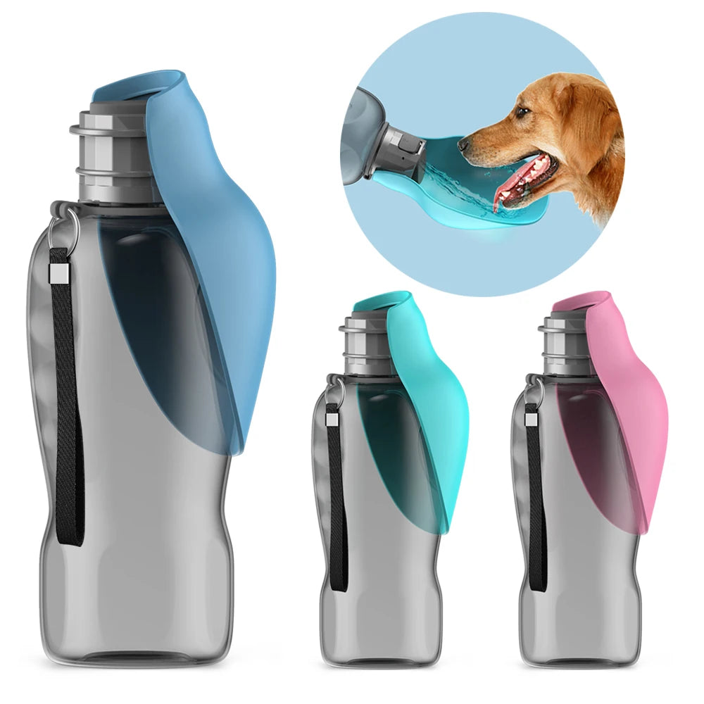 Portable dog water bottle for pet hydration on the go.