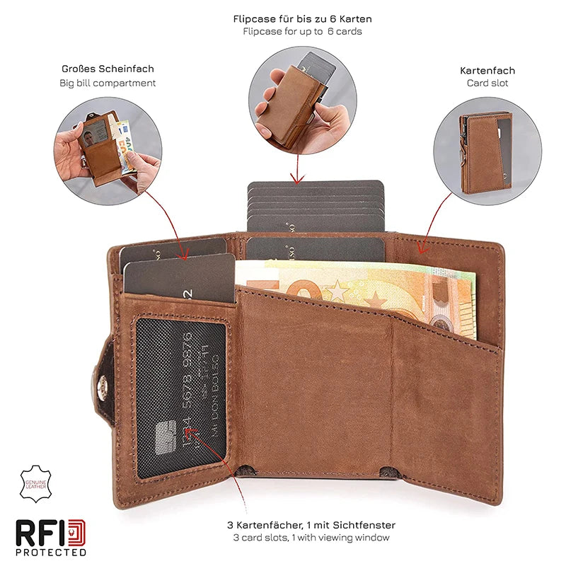 RFID wallet with genuine leather and card protection