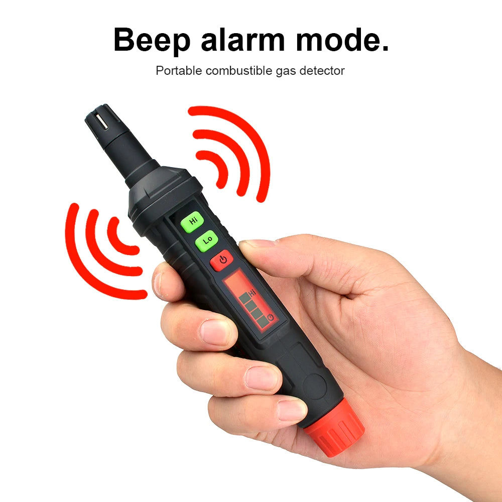 Gas leak detector with sound and screen alarm