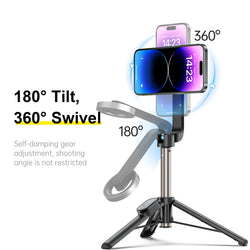 Magnetic selfie stick tripod with Bluetooth for smartphones