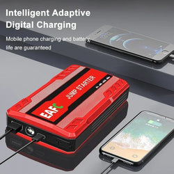 Portable jump starter for petrol and diesel cars.