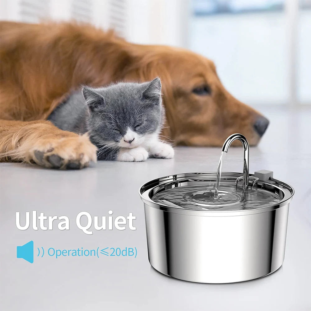 Side view of a smart pet water feeder showcasing sleek design.
