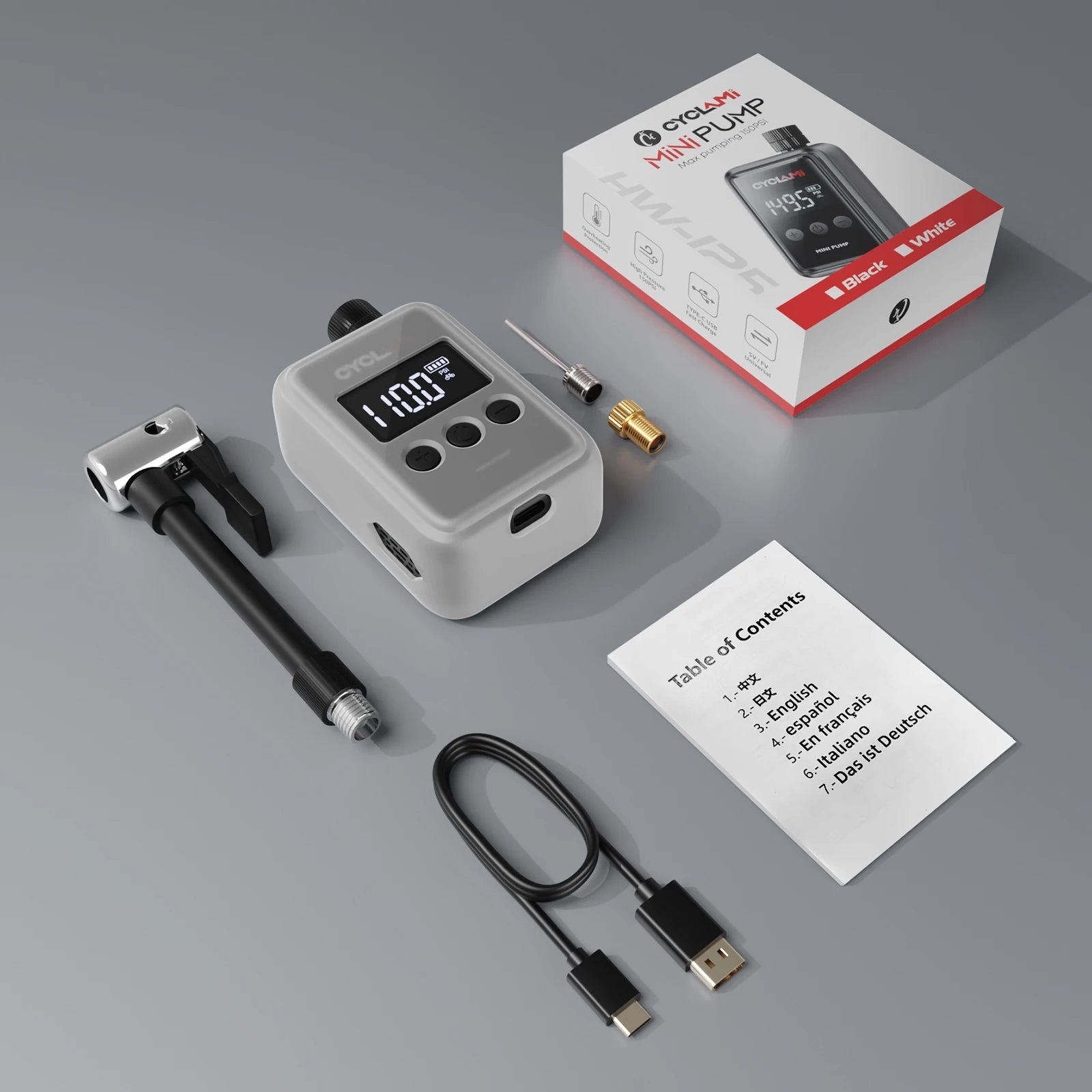 Smart air pump compatible with Schrader and Presta valves