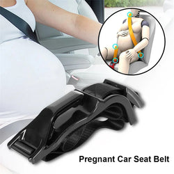 Close-up view of the car seat belt adjuster showing its functionality for pregnant women.