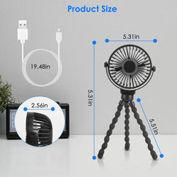 Stroller fan for baby, rechargeable and portable design.