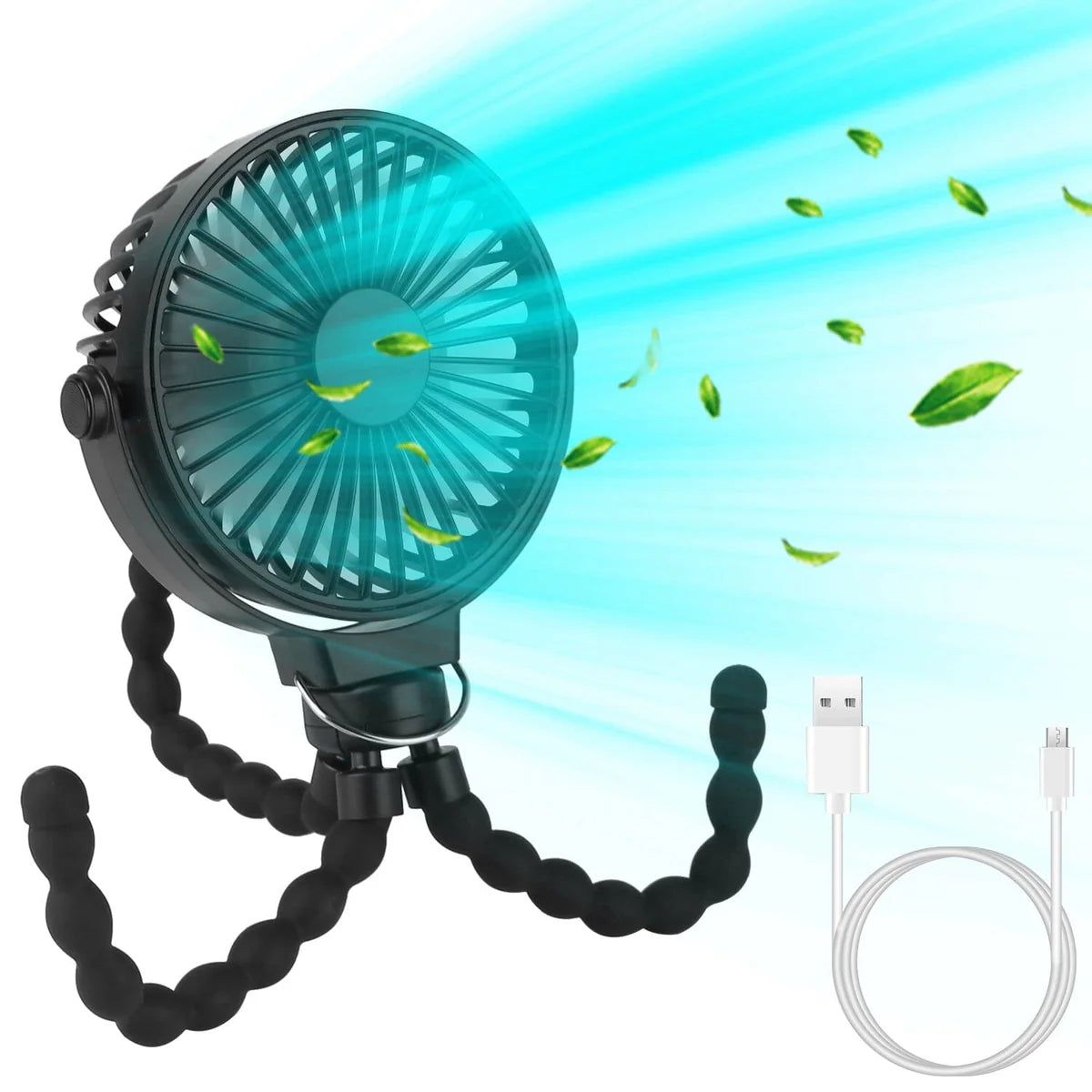 Stroller fan for baby, rechargeable and portable design.